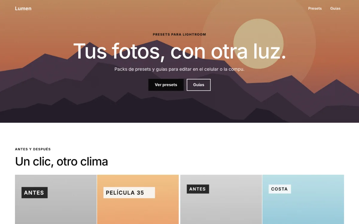Diseño minimalista en blanco y negro con fotos a pantalla completa