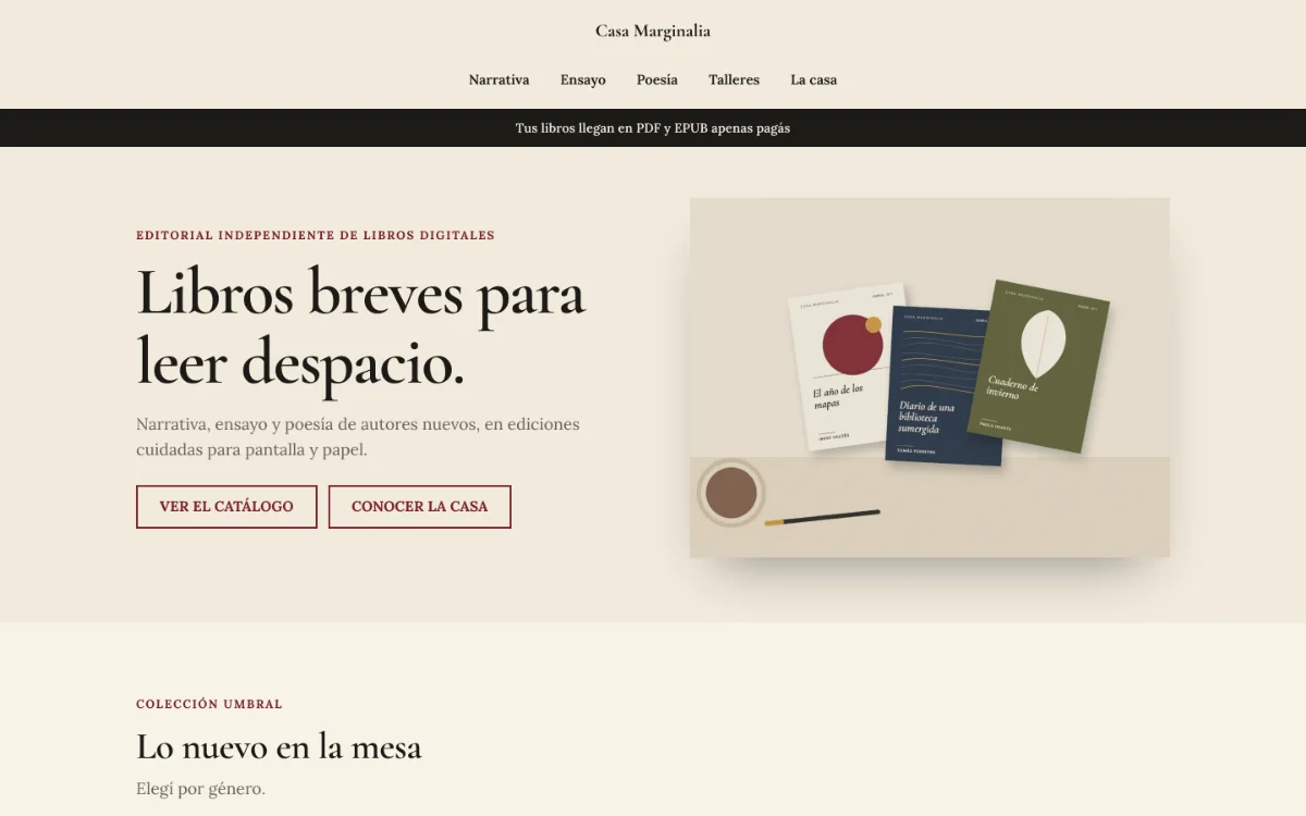 Diseño editorial en tonos crema, con tipografía serif
